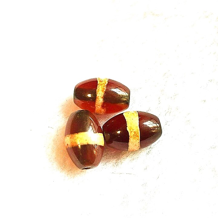 Agate Beads Black Earthen Gold Line DZI 8*12mm Double Tiger Teeth 2 Eyes Lotus 3pcs/Lot Men&Women Jewelry DIY: 5 Line beads