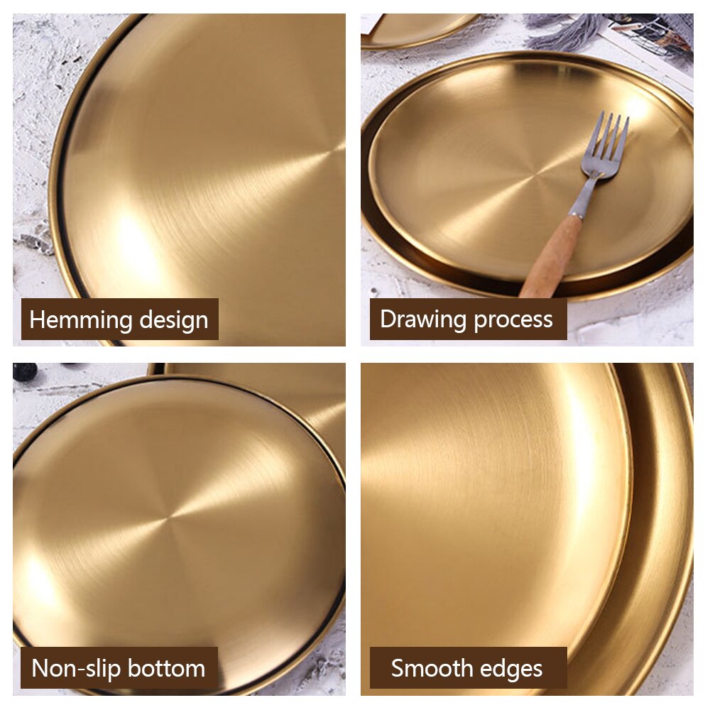 European Style Serving Dishes Serving Platter Cake Dessert Tray Dinner Plates Golden Round Dining Plate Western Steak Plate