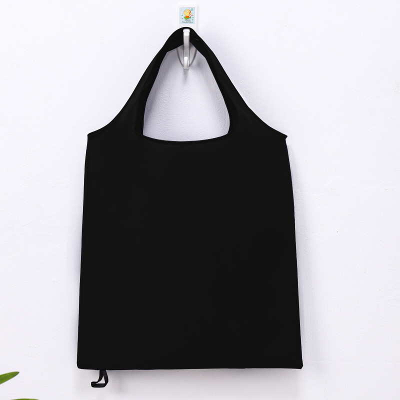 Bolsa de compras plegable ecológica grande, bolso de hombro portátil reutilizable para viajes, comestibles, bolsa de comestibles simple de color sólido: Negro