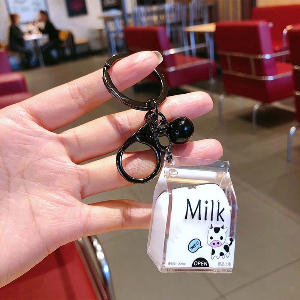 Acrylic Dairy Cow Milk Drinks Keychain Fruit Milk Moving Liquid Keyrings Decompression Drift Bottle Jewelry Kids: milk 3