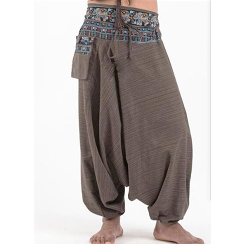 Pantalones bombachos tailandeses para hombre, ropa informal Vintage, holgada, Bohemia, para Festival, Hippy, pantalones de pierna ancha de cintura alta, trajes medievales