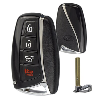 OkeyTech Replacement Auto Key Shell 4 Buttons Fit for Hyundai Genesis Santa Fe Equus Azera Remote Control Parts: 4B With Key Blade