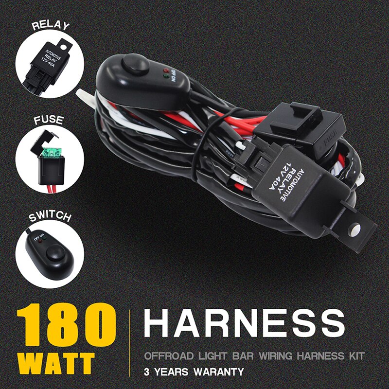 180W Off-road Car Light Wire Harness Power Switch&Relay Wiring Kit 12V Connector