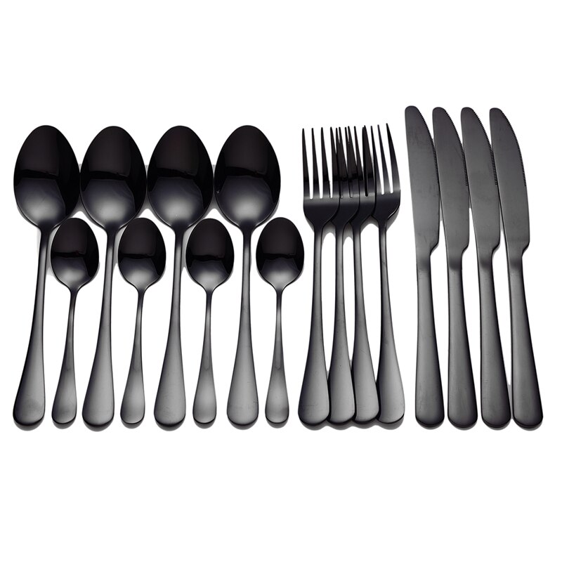 Tablewellware Golden Bestek Vork Lepel Mes Set Gouden Servies Rvs Bestek Golden Vork Lepel Servies Set: black 4 sets