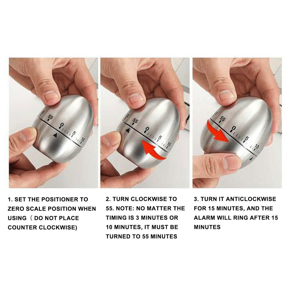 Mechanical Egg Type Kitchen Timer Funny Egg Stainless Steel Rustproof Clear Scale Anti-slip Base Timer