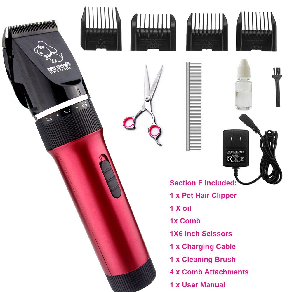 Pet Hair Trimmer Electric Rechargeable Cat Clipper Grooming Cutters Powerful Shaver Machine For Animal 110-240V: Red D