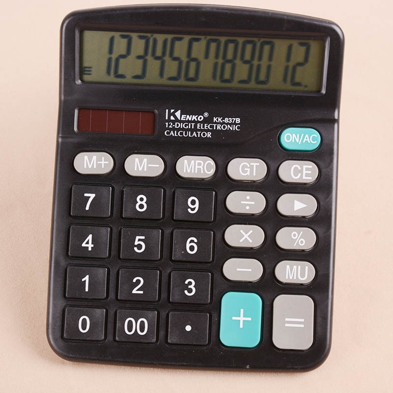 Black 12 Digit Large Screen Calculator Computer Financial Accounting QJY99