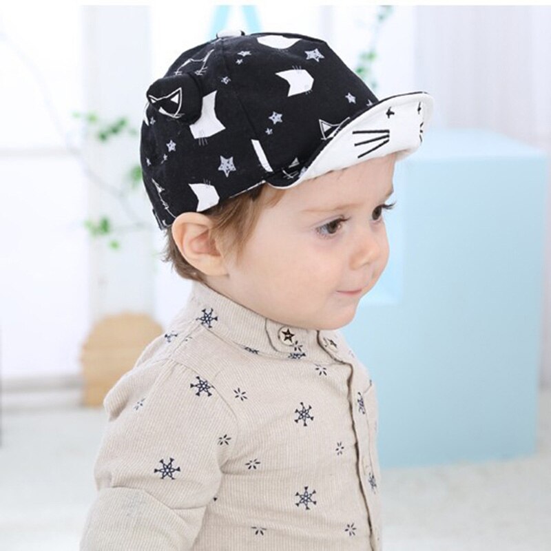 Schöne Baby Baseball Kappe Mit Ohren Cartoon Drucke Baumwolle Baby Junge Mädchen Hut Sommer Im Freien Kind Sonnenblende Hut: Black