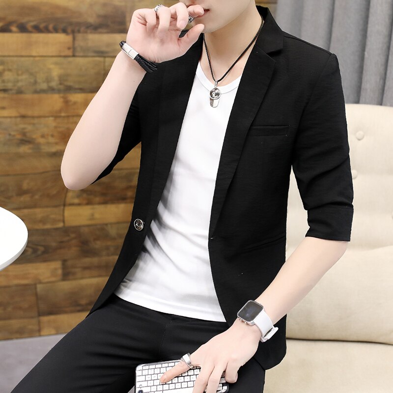 Hør herre blazer jakke sommer halværmet solid jakkesæt jakke casual business slim hvid blazer herre frakke ropa de hombre