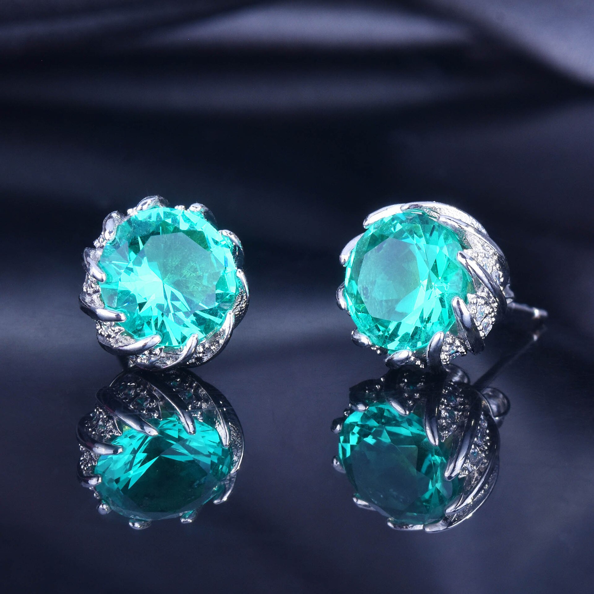 QTT Einfache Jahrgang Paraiba Turmalin Stein Silber Farbe Schmuck einstellen Offenen Ring Halskette Ohrring für Frauen Hochzeit Engagment