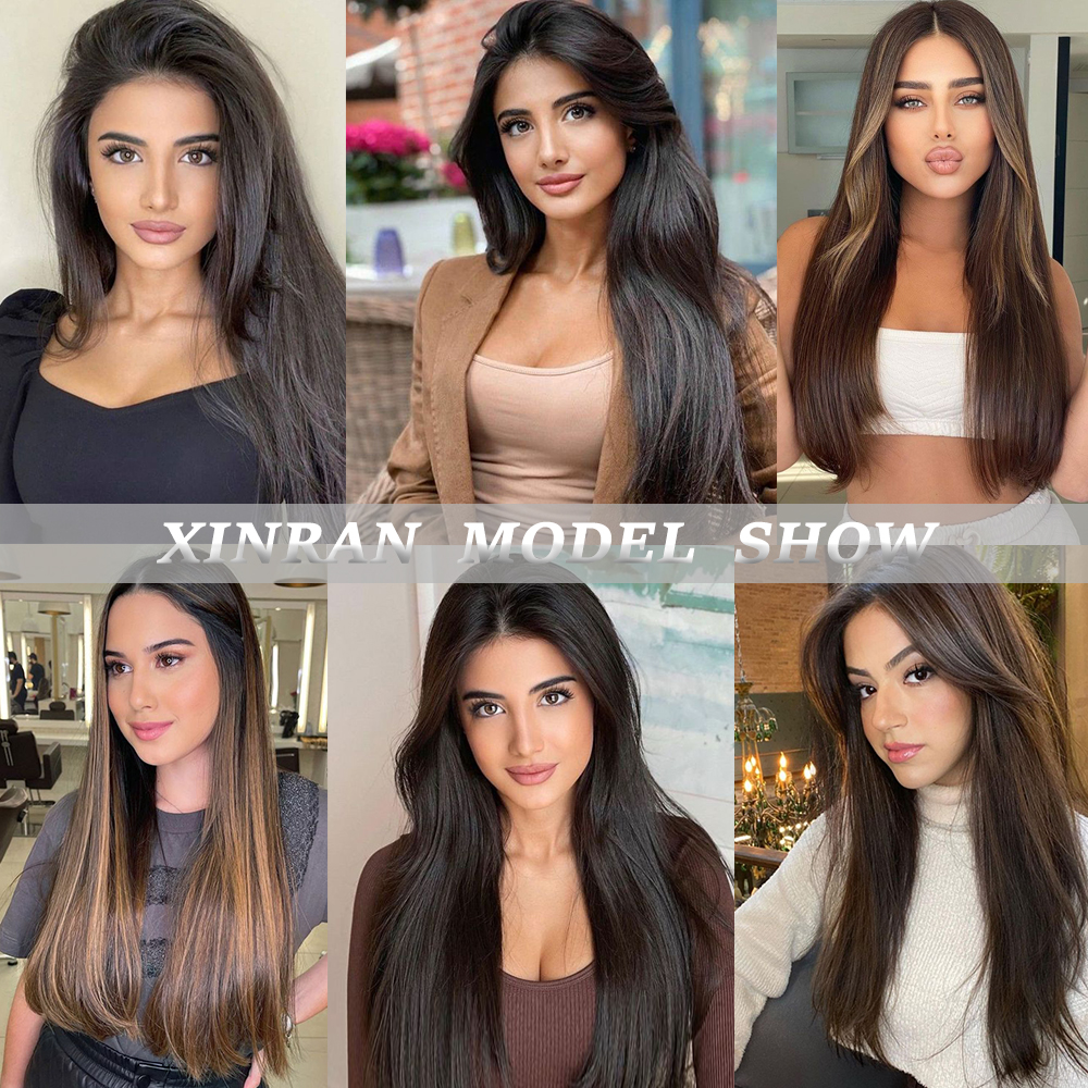 Grampo reto longo em extensões de cabelo 4 pçs/set sintético 22 ''preto marrom escuro cor mista fibra resistente ao calor