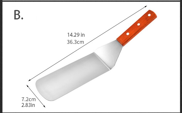 Goud Keukengerei Spatel Houten Handvat Barbecue Turner Rvs Pannenkoek Teppanyaki Hibachi Droge Pan Accessoires: B