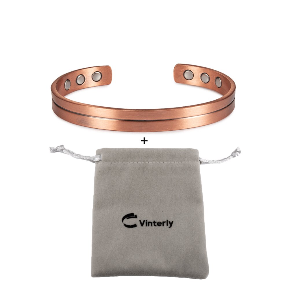Real Copper Magnetic Bracelet Women 8mm Arthritis Adjustable Cuff Pure Copper Brand Bracelet Energy Magnetic Therapy Bracelet: bag