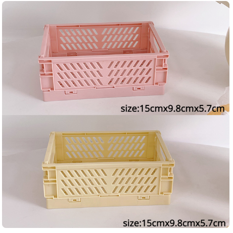 Plastic Foldable Storage Crate Folding Box Basket Stackable Cute Makeup Jewellery Toys Boxes for Storage Box Organizer Portable: Yellow