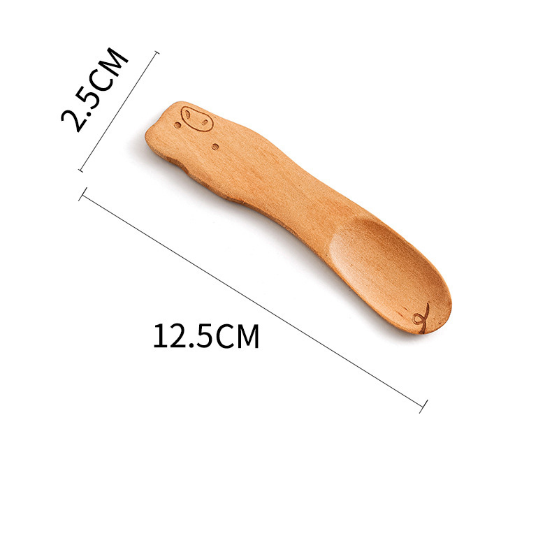Cuillère en bois pour enfants, dessin animé mignon cuillère à café thé soupe cuillères à remuer Dessert couverts à miel outils de cuisine de Style japonais vaisselle: Style D