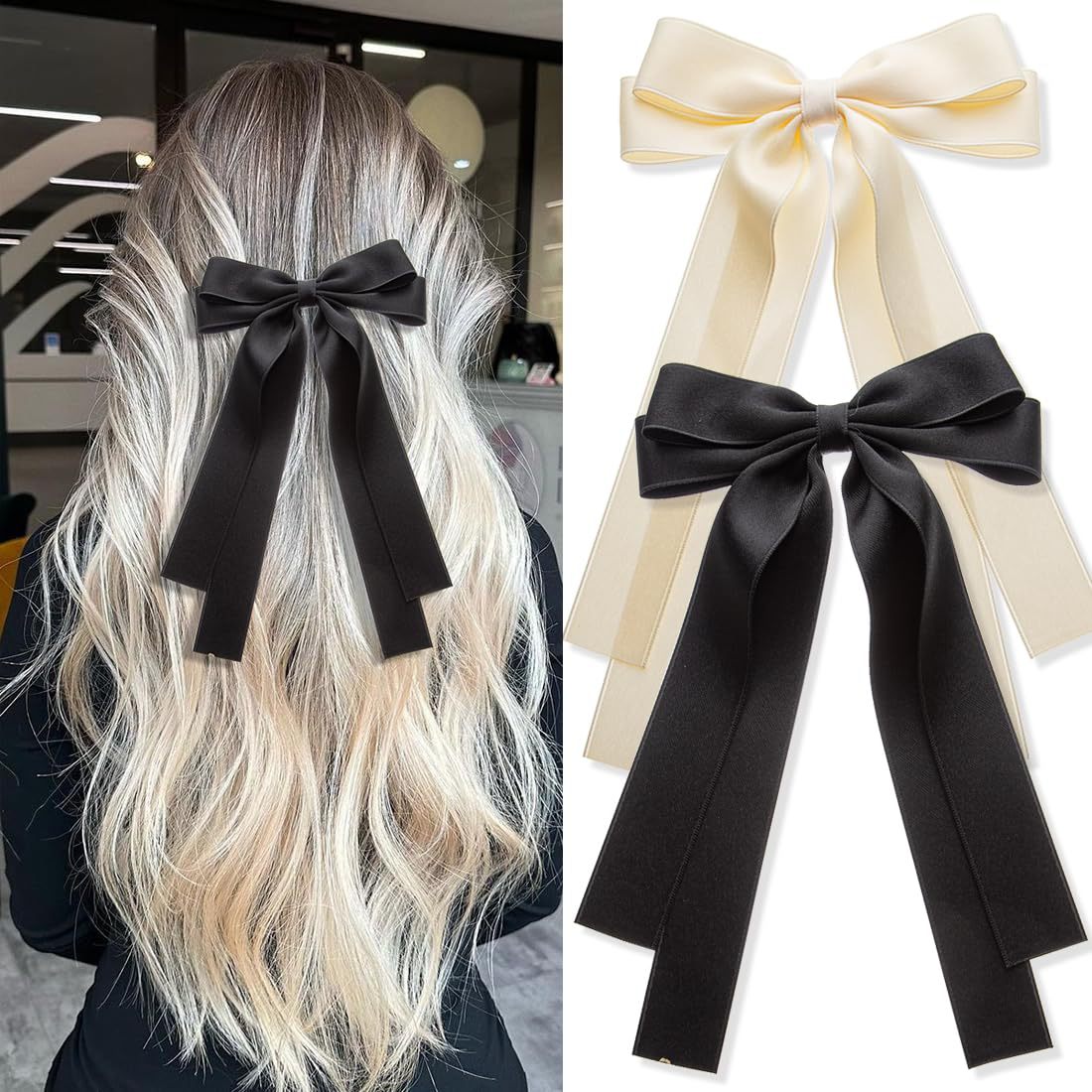 Fita elegante laço grampo de cabelo para mulheres, cetim sólido, grampos de cabelo simples, presilhas, acessórios para meninas, moda, primavera