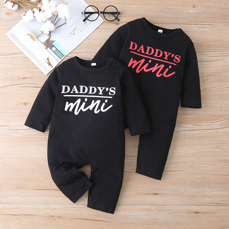 Imcute efterår baby spædbarn rompers baby drenge tøj lange ærmer bogstav o hals sort sød baby tøj rompers børn baby kostume