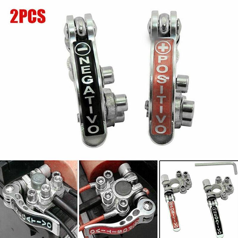 2PCS Pure Copper Auto Battery Terminal Disconnect Switch Toolless Quick Disconnect Battery Post Terminal Shut-Off Connectors