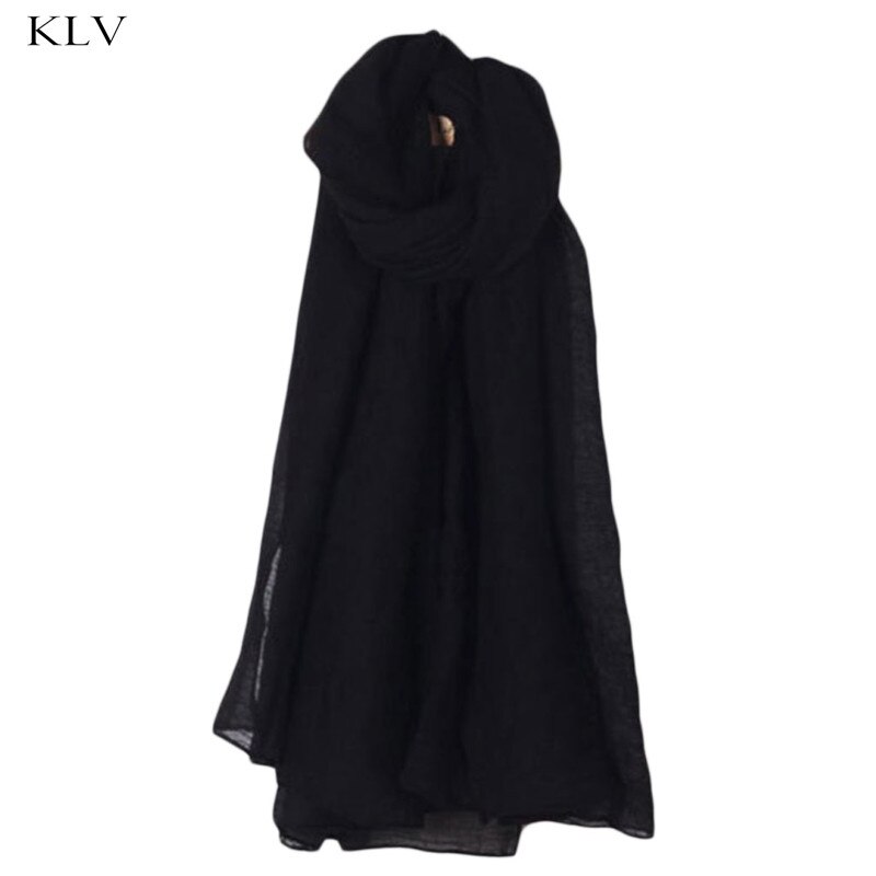 Mode 16 Kleuren Vrouwen Lange Sjaal Wrap Sjaals Vintage Katoen Linnen Grote Sjaal Hijab Elegante Effen Zwart Rood whi: Black