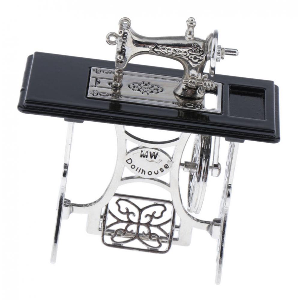 1:12 Accessori casa delle bambole in Metallo Macchina Da Cucire con pianoforte di Lavoro, Realistico Modello in Miniatura Artigianato Collezionismo