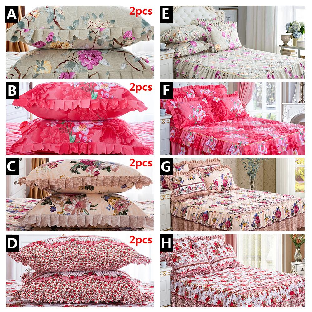 150*200Cm Pastorale Bed Cover Effen Bed Cover Lakens Katoen Gewatteerde Kant Sprei Kant Laken Ondersteuning