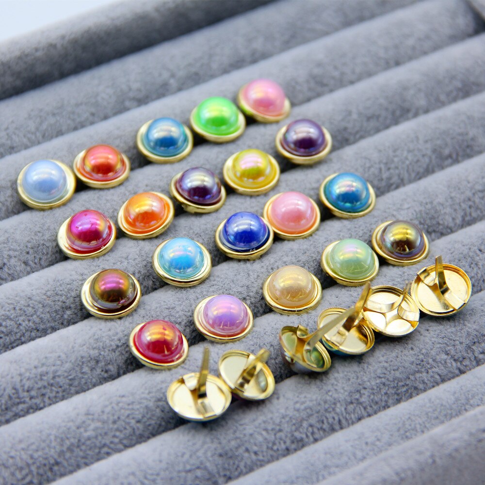 20pcs Big Colorful Pearl Brads Metal Gold Scrapbooking Embellishment Decor DIY Crafts Accessories Handmade Photo Album Fastener