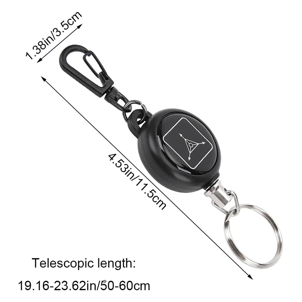LLavero retráctil negro, llavero con insignia de identificación antipérdida con cuerda de alambre de acero elástica, accesorios para mochila, herramienta para exteriores