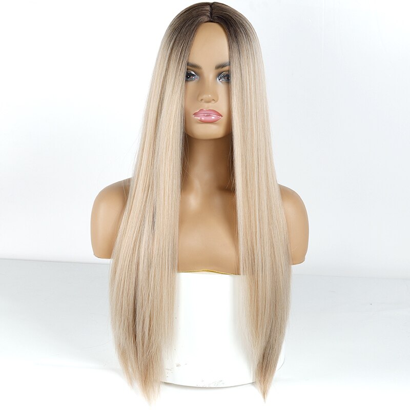 LISI GIRL longue ligne droite perruque noire perruques synthétiques pour les femmes partie moyenne naturelle perruque de dentelle fibre résistante à la chaleur perruque d'apparence naturelle: n ° 14