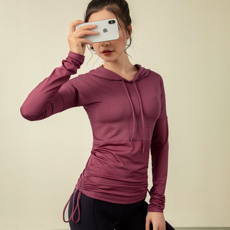 Sportkläder kör fitness kvinnor snabbtorkande toppar långärmad hoodie sportskjorta gym löpning träning yoga topp andas kappa: L / Rosa