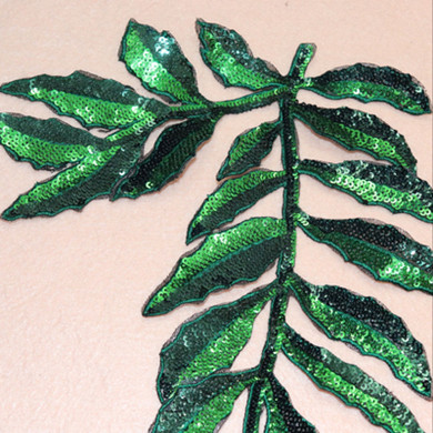 Patchs de feuilles vertes perlées à paillettes, 1 pièce, application en fer sur vêtements: right