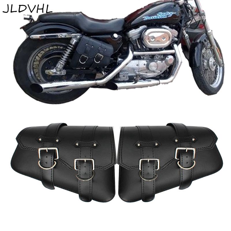 Alforjas universales para motocicleta, bolsas de herramientas laterales de cuero PU, bolsas de sillín impermeables: Default Title