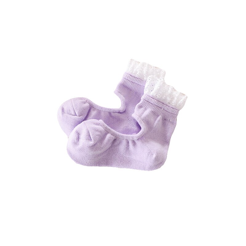 one pairs girls baby kids frilly lace cotton socks ruffled soft trim ankle anklet cute toddler lovely footwear lace ballet socks: purple / L No anti-slip