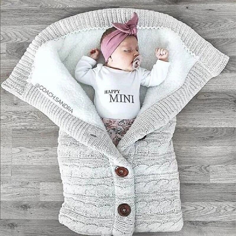 Baby Baby Winter Warme Slaapzakken Zachte Dikke Fleece Button Knit Inbakeren Deken Meisjes Jongens Kinderwagen Wraps Baby Accessoire: 4