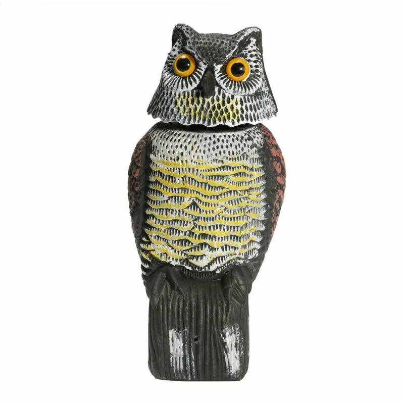 Realistic Bird Scarer Rotating Head Sound Owl Prowler Decoy Protection Repellent Pest Control Scarecrow Garden Yard