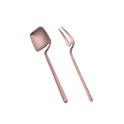 stainless stirring Small spoon hanging cup spoon dessert fruit fork coffe spoon cute stainless steel forks coffee accessories: Rose Gold Spoon Fork