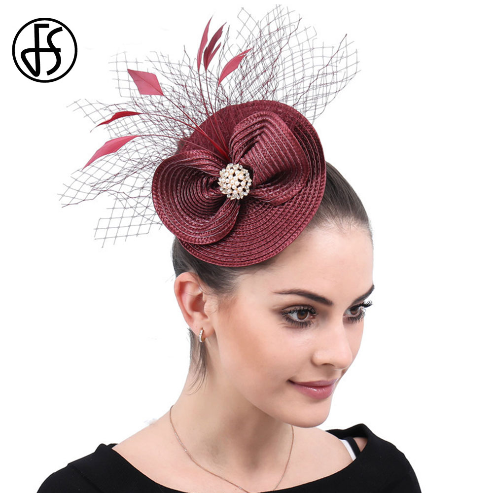 FS – chapeaux de mariage rouge vin pour femmes, chapeau de Cocktail, , avec nœud papillon