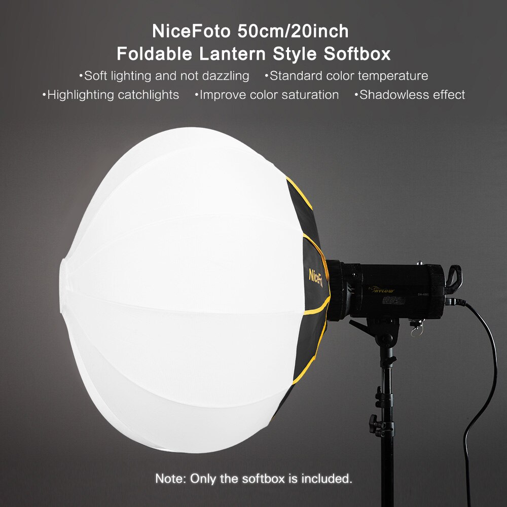 NiceFoto 50cm Foldable Lantern Softbox Ball Shape Soft Box w/ Bowens Mount Portable for Speedlite Studio Strobe Flash Light