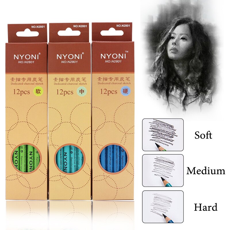 12 Stuks Carbon Potloden Set Schetsen Houtskool Tekening Potlood Set Zachte Schrijven Kantoorbenodigdheden School Manga Tekenen Potlood