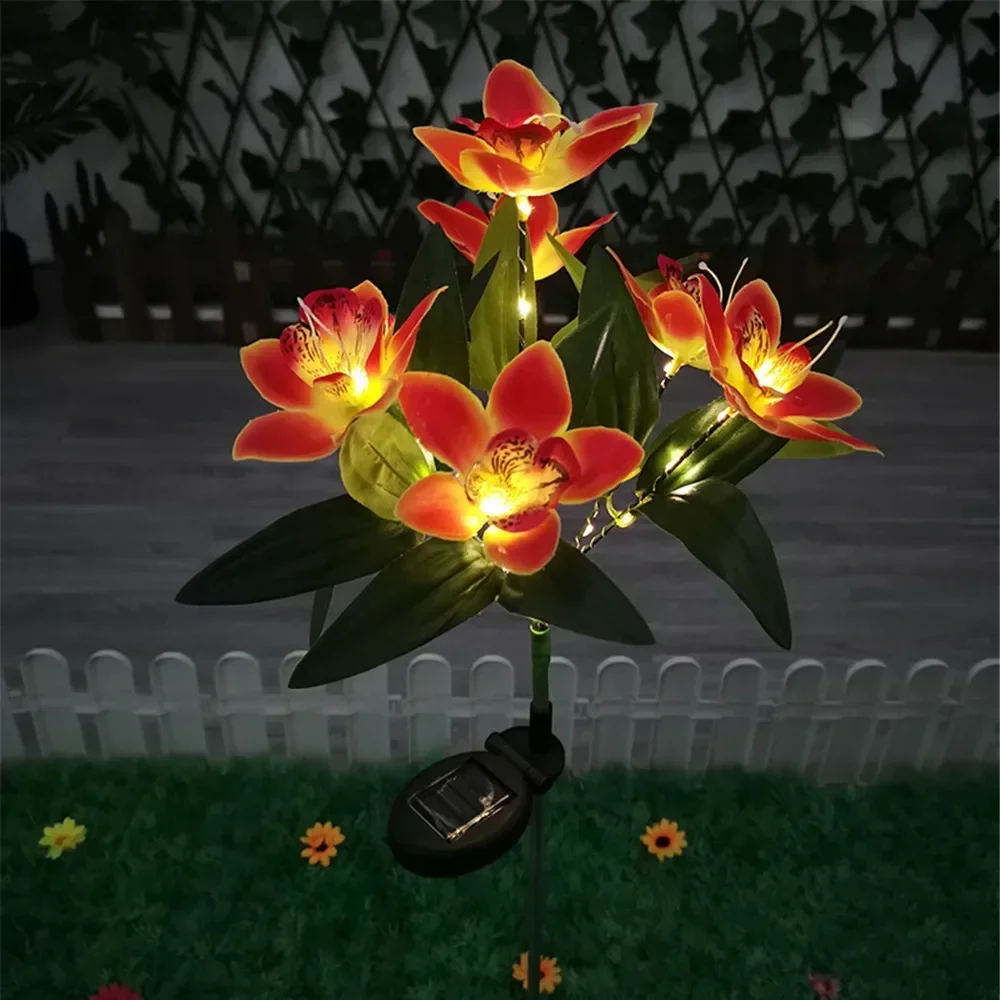 Simulation solaire orchidée fleur lumières lampe extérieure pour Patio pelouse jardin fête de mariage décoration fleur: changeant