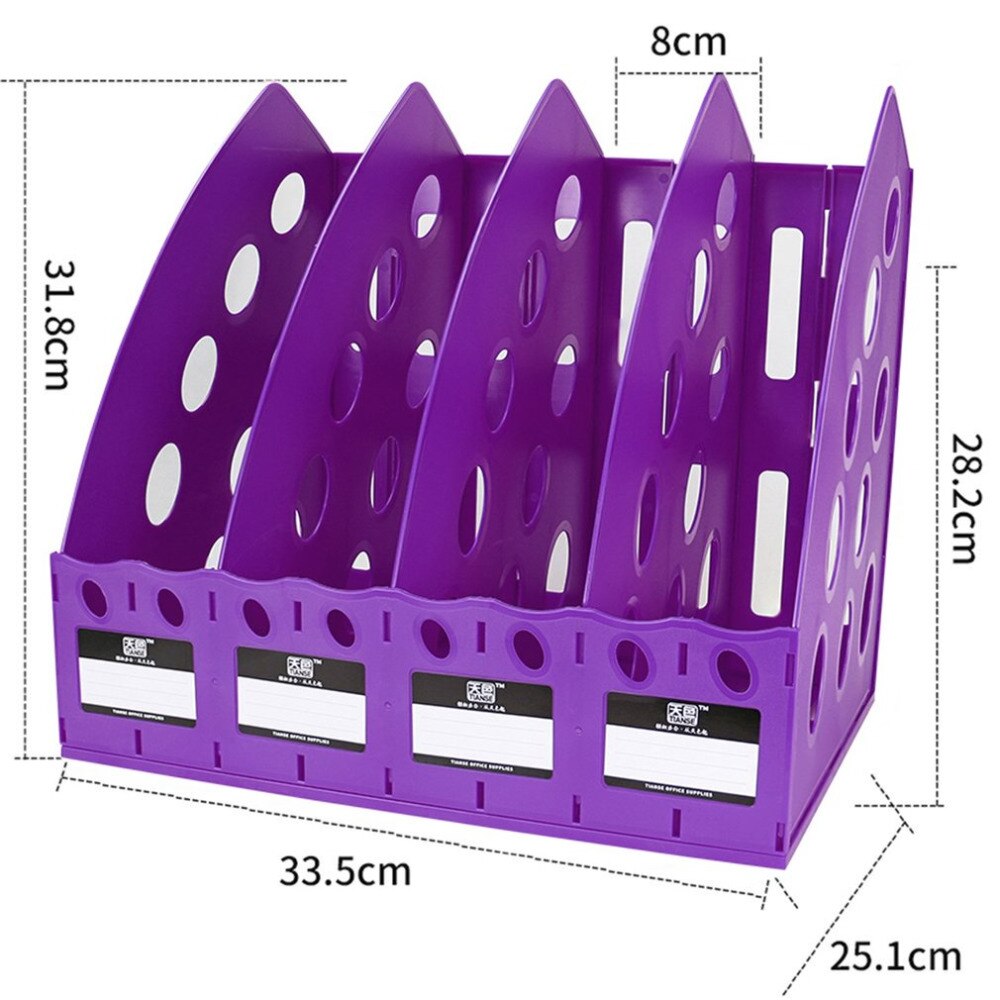 TIANSE TS-1306 Special Plastic 4 Section Divider File Rack Multifunctional Home Office Desktop Storage Bookshelf