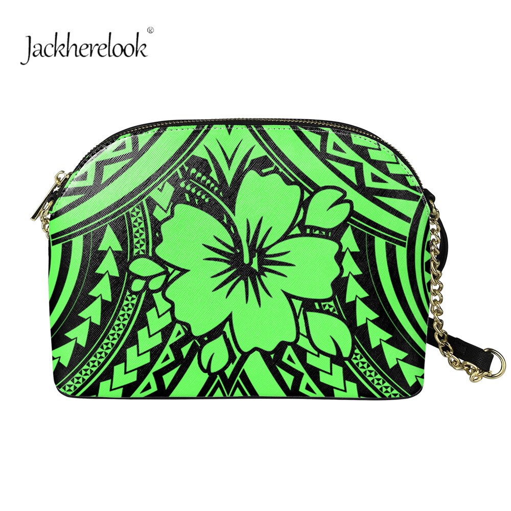 Jackherelook dames handtassen merk trendy crossbody tas polynesisch hibiscus patroon meisjes rits ketting crossbody tassen: Htae 1472 d 49