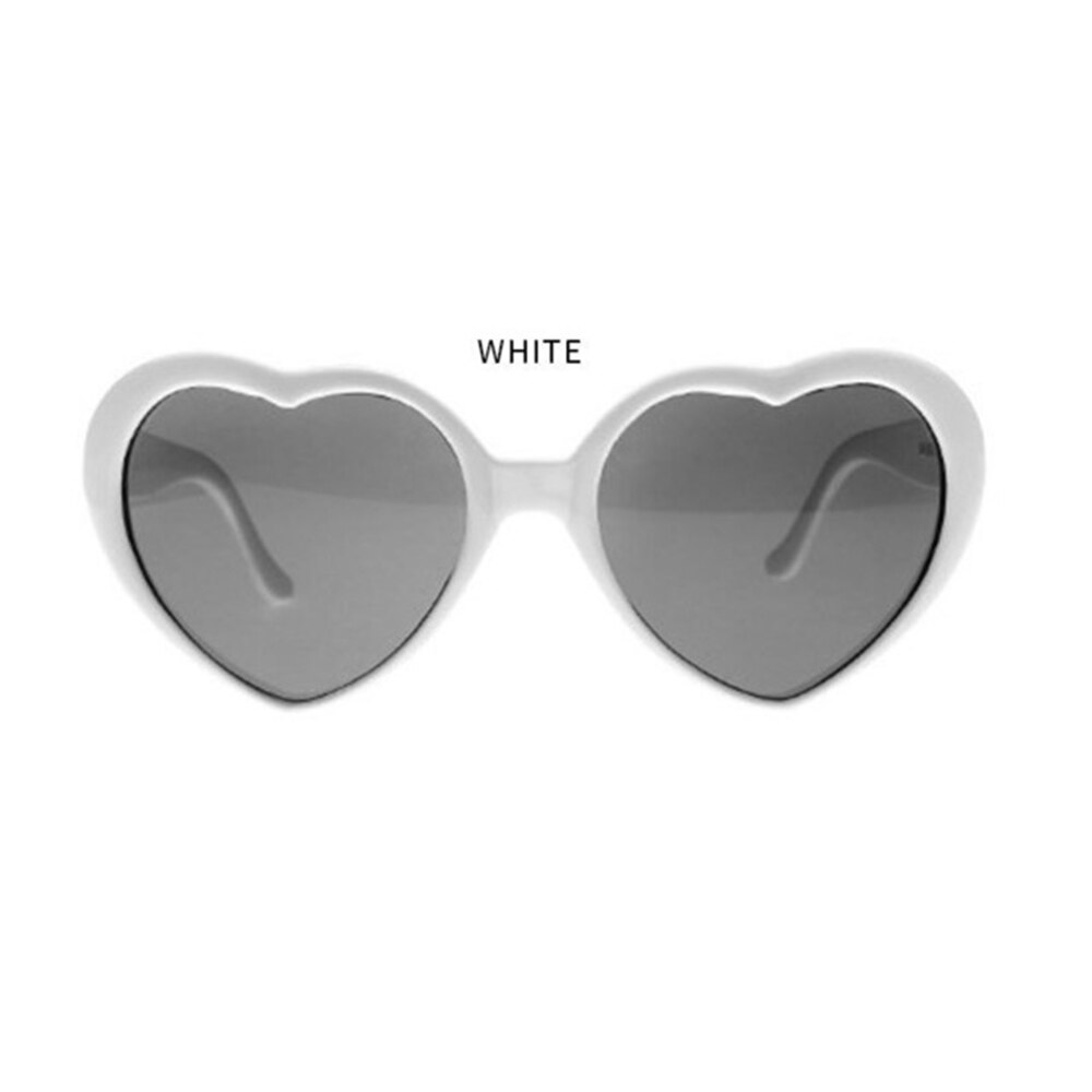 Gafas de sol de con forma de corazón, lentes con efecto especial, cambio a la difracción del corazón, de noche: White