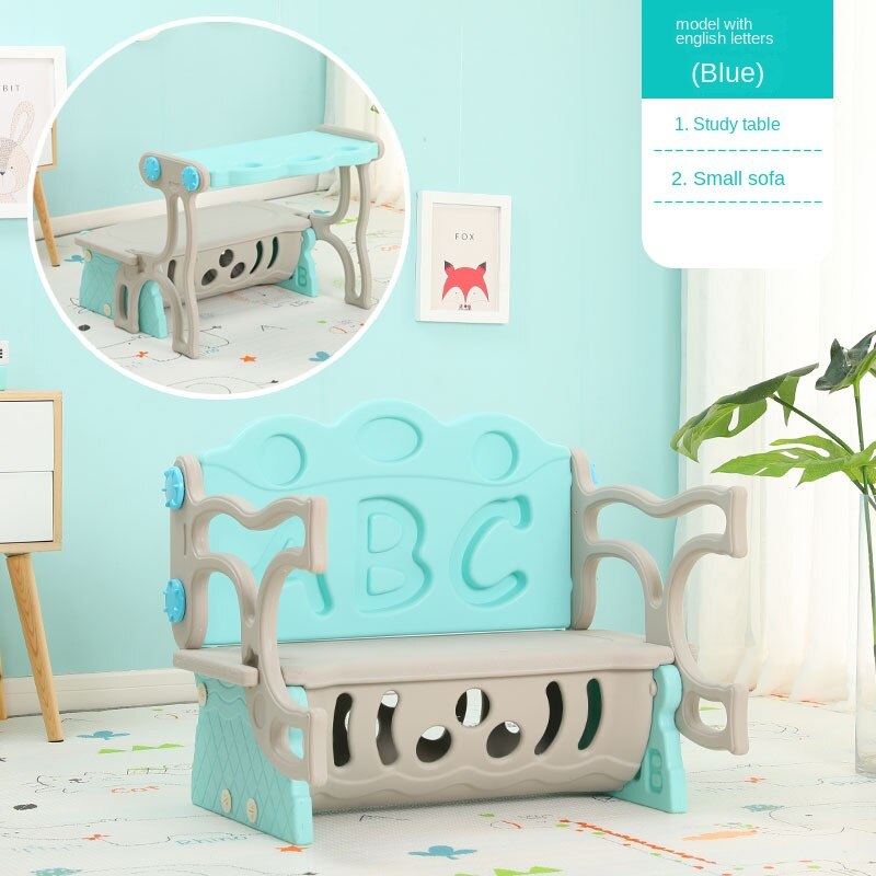 Kindergarten Multifunctional Plastic Study Table Combination Locker Three Inone Children Baby Dining Table Chair Stool Storage: ABCBlue