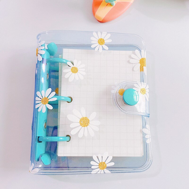 Mini classeur à anneaux avec marguerite, 80 feuilles, Kawaii, carnet de notes, Agenda, Agenda, papeterie scolaire: blue with inner page