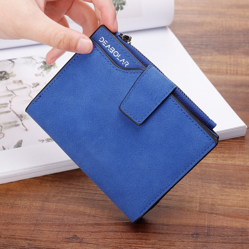 Mode Kleine Vrouwelijke Portemonnee Korte Portemonnee Dame Brief Drukknoop Rits Korte Clutch Wallet Solid Vintage Matte Vrouwen Portemonnee: Royal blue