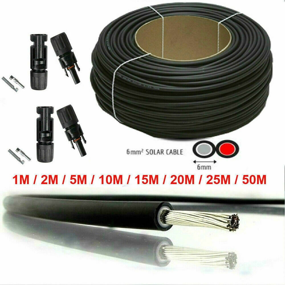 Solar Kabel 5M/10M Rood Zwart Zonnepaneel Pv Kabels Dc 4mm ²/6mm ² Dubbele geïsoleerde Met Optionele 2 Stuks Pv Connector