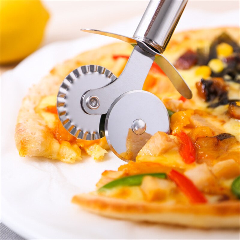 1 Pack Stainless Steel Double Wheel Pizza Cutter Pastry Slicer Multi-Use Kitchen Gadget Double Pastry Wheel Cutter