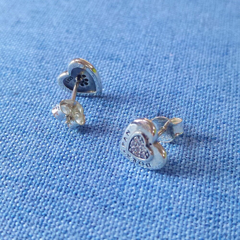 signature logo love S925 Silver Stud Sterling zircon heart Creativity simple earrings lady