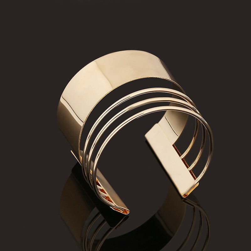 Ouro Cor Prata Oco Liga Ampla Cuff Pulseiras Pulseiras Para Mulheres Homens Do Punk Geométrica Aberto Grande Pulseira Pulseira Da Moda Jóias: E2098 gold