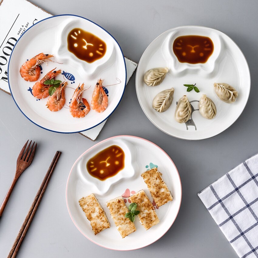 Assiette à boulettes en céramique avec compartiment à Sauce, assiette de service avec porte-Sauce, assiette à frites et à Salsa avec plateau séparateur de Sauce